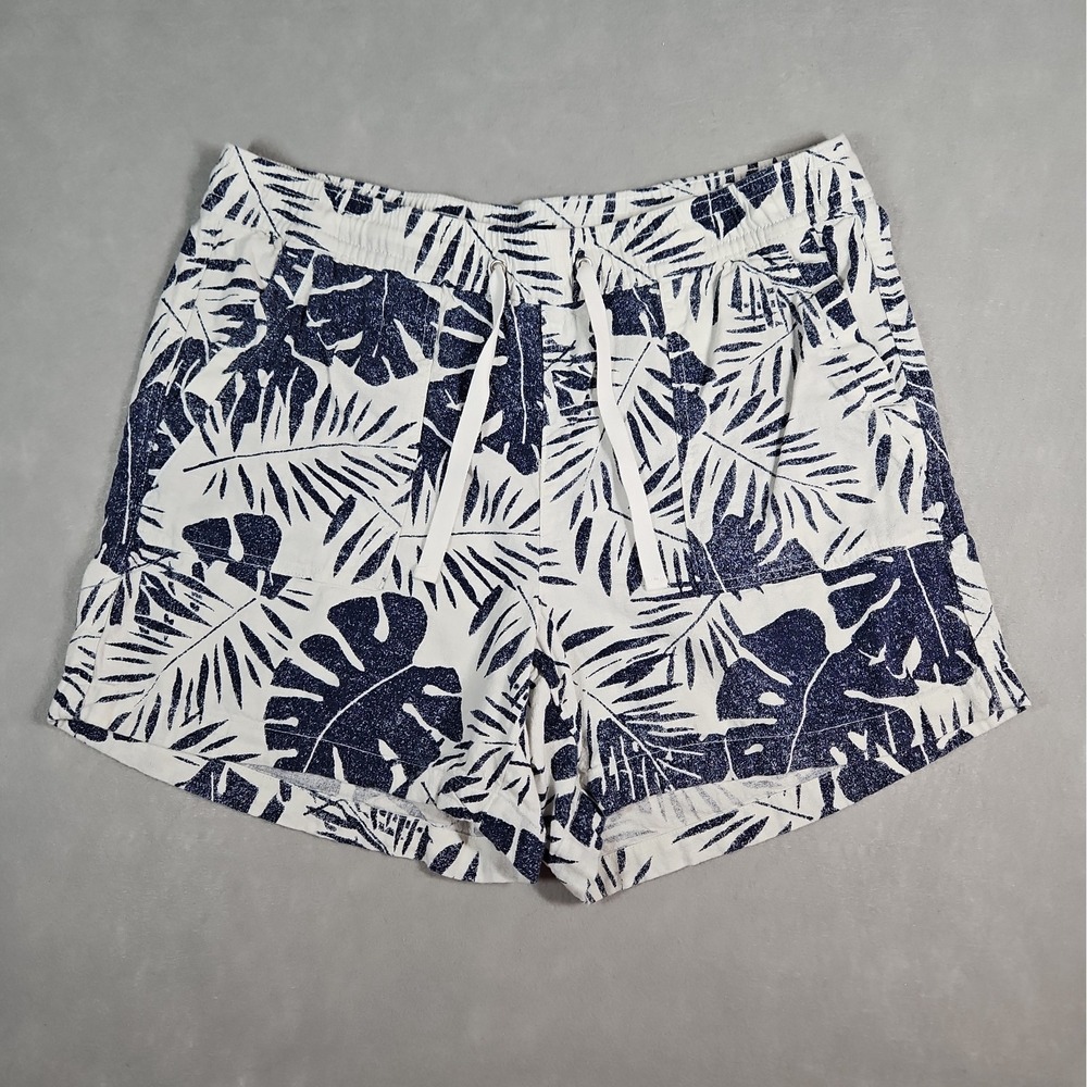 Nautica Womens White Blue Tropical Linen Blend Shorts Size Large